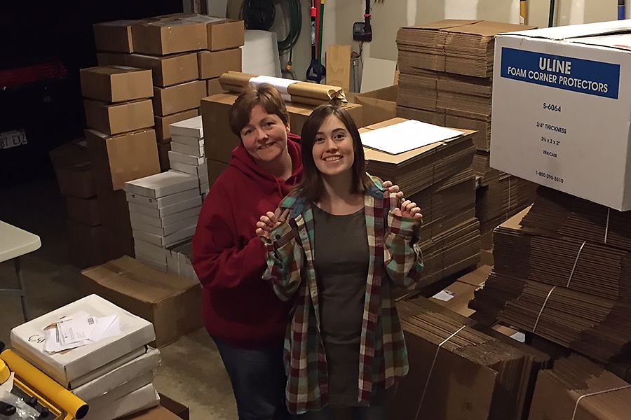 Tammie and Zoa hard at work getting product out the door. This is in our current facility; we're moving to a new, larger space soon!